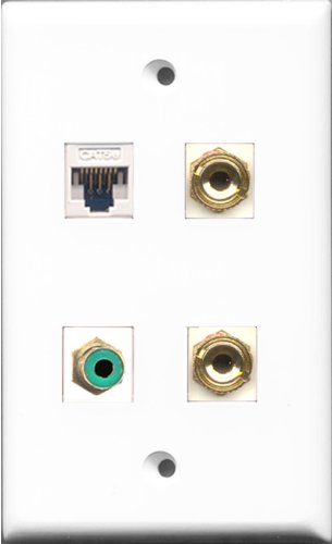 RiteAV - 1 Port RCA Green and 1 Port Cat5e Ethernet White 2 Port Banana Speaker Wall Plate
