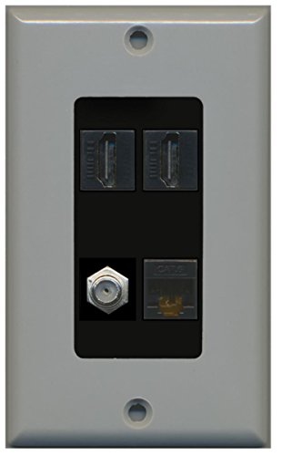 RiteAV - 2 Port HDMI 1 Port Coax Cable TV- F-Type 1 Port Cat6 Ethernet Decorative Wall Plate - Gray/Black