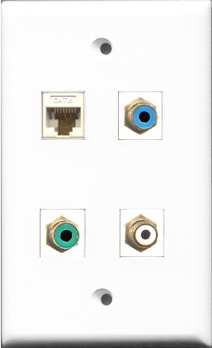 RiteAV 1 Port RCA White and 1 Port RCA Green and 1 Port RCA Blue and 1 Port Cat6 Ethernet White Wall Plate
