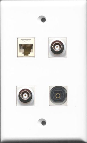 RiteAV 1 Port Toslink 2 Port BNC and 1 Port Cat6 Ethernet White Wall Plate