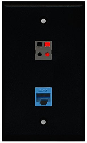 RiteAV - Black 1 Port Cat6 Ethernet Blue 1 Port Speaker Wall Plate