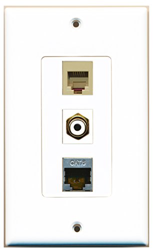 RiteAV 1 Port RCA White 1 Port Phone RJ11 RJ12 Beige 1 Port Shielded Cat6 Ethernet Wall Plate OVERSIZED