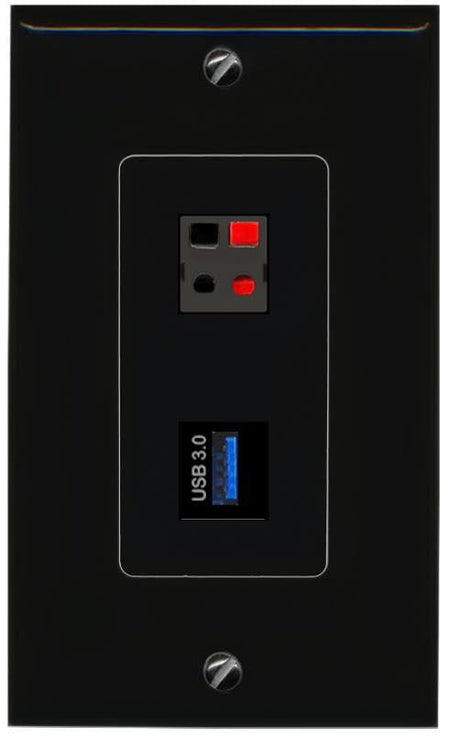 RiteAV Speaker USB-3 Wall Plate Decorative [Black]