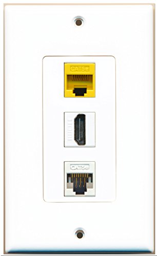 RiteAV 1 Port HDMI 1 Cat5e Ethernet White 1 Cat5e Ethernet Yellow Wall Plate OVERSIZED