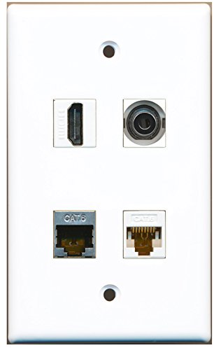 RiteAV - 1 Port HDMI 1 Port Shielded Cat6 Ethernet 1 Port 3.5mm 1 Port Cat6 Ethernet White Wall Plate