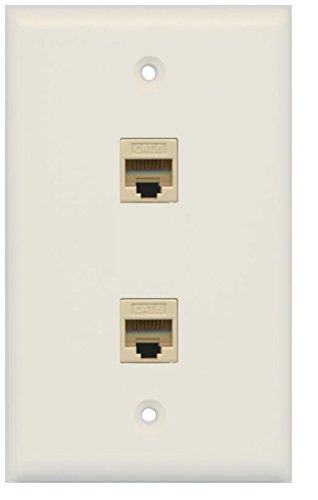 RiteAV 2 Port Cat6 Ethernet Wall Plate Jack Female-Female - Flat [Light-Almond]