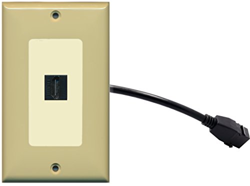 RiteAV (1 Gang Decorative HDMI Wall Plate w/Pigtail Extension Cable Ivory (Lt. Almond Insert)