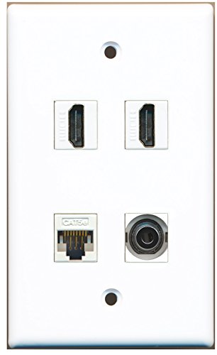 RiteAV - 2 x HDMI 1 x Cat5e Ethernet and 1 x 3.5mm Audio Port Wall Plate White