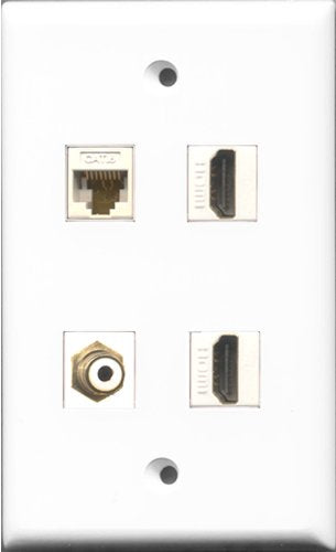 RiteAV - 2 Port HDMI and 1 Port RCA White and 1 Port Cat6 Ethernet White Wall Plate