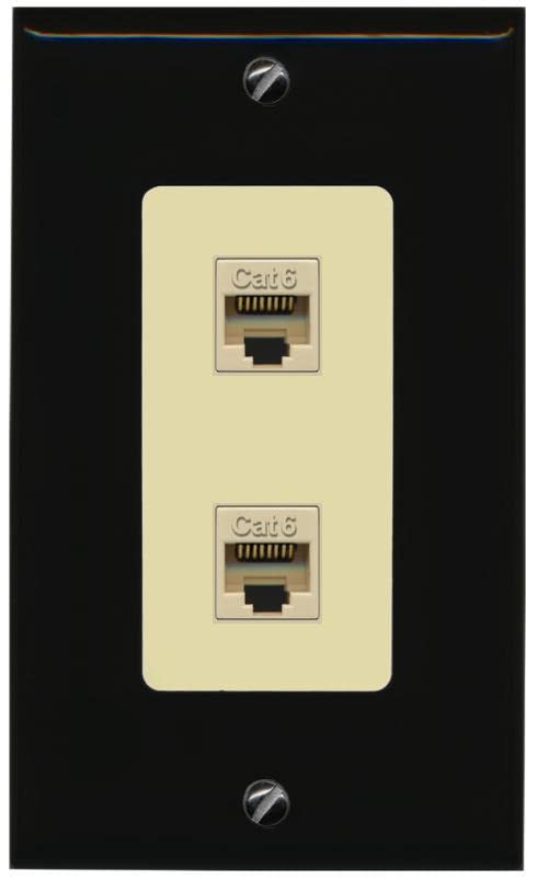 RiteAV 2 Port Cat6 Ethernet Wall Plate - 1 Gang [Black/Ivory]