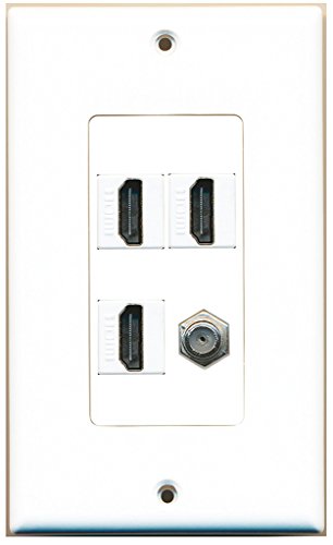 RiteAV - 3 x HDMI and 1 x Coax Cable TV F Type Port Wall Plate Decorative - White