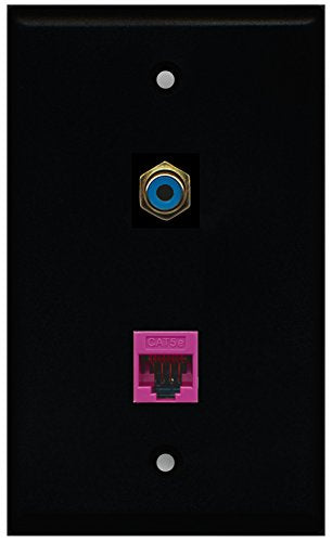 RiteAV - Black 1 Port RCA Blue 1 Port Cat5e Ethernet Pink Wall Plate