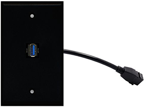 RiteAV (1 Gang Flat USB 3 Wall Plate w/Female Pigtail Extension Cable Black