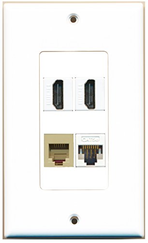 RiteAV 2 Port HDMI 1 Port Phone RJ11 RJ12 Beige 1 Port Cat5e Ethernet White Wall Plate OVERSIZED