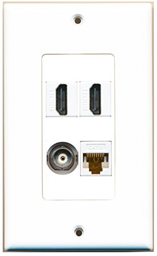 RiteAV 2 Port HDMI 1 Port BNC 1 Port Cat6 Ethernet White Wall Plate OVERSIZED