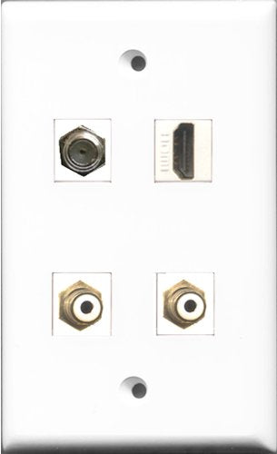 RiteAV 1 Port HDMI 2 Port RCA White and 1 Port Coax Cable TV- F-Type Wall Plate