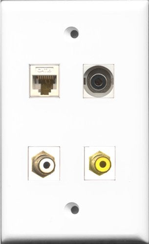RiteAV 1 Port RCA White and 1 Port RCA Yellow and 1 Port 3.5mm and 1 Port Cat6 Ethernet White Wall Plate