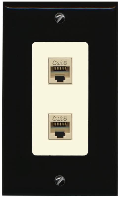 RiteAV 2 Port Cat6 Ethernet Wall Plate - 1 Gang [Black/Light-Almond]