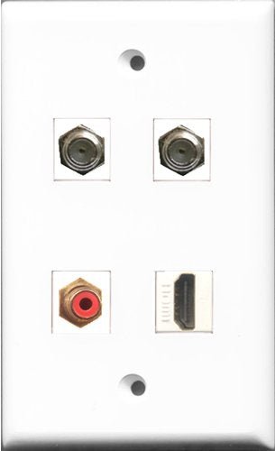 RiteAV 1 Port HDMI and 1 Port RCA Red 2 Port Coax Cable TV- F-Type Wall Plate