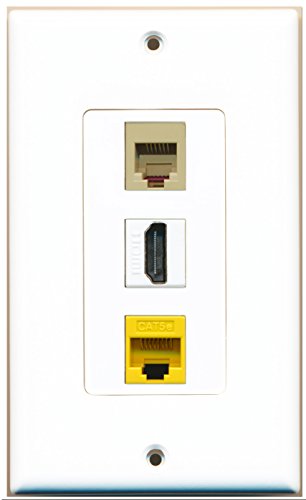 RiteAV 1 Port HDMI 1 Phone RJ11 RJ12 Beige 1 Cat5e Ethernet Yellow Wall Plate OVERSIZED