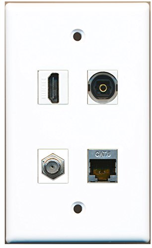 RiteAV - 1 Port HDMI 1 Port Coax Cable TV- F-Type 1 Port Shielded Cat6 Ethernet 1 Port Toslink Wall Plate