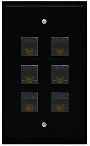 RiteAV (1 Gang Flat 6 Cat6 Black Wall Plate Black