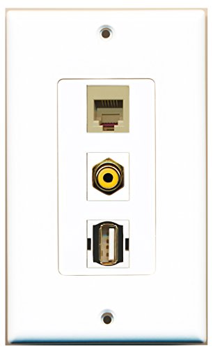RiteAV 1 Port RCA Yellow 1 Port USB A-A 1 Port Phone RJ11 RJ12 Beige Wall Plate OVERSIZED