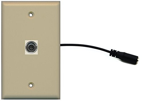 RiteAV (1 Gang Flat 3.5mm Wall Plate w/Pigtail Extension Cable Ivory