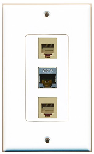 RiteAV 2 Port Phone RJ11 RJ12 Beige 1 Port Shielded Cat6 Ethernet Wall Plate OVERSIZED