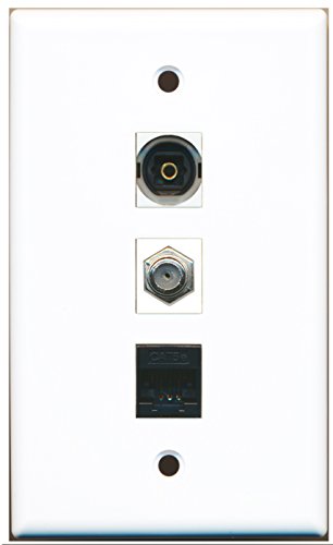 RiteAV - 1 Port Coax Cable TV- F-Type and 1 Port Toslink and 1 Port Cat5e Ethernet Black Wall Plate