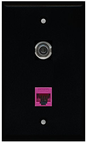 RiteAV - Black 1 Port 3.5mm 1 Port Cat5e Ethernet Pink Wall Plate