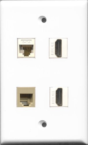 RiteAV - 2 Port HDMI and 1 Port Phone RJ11 RJ12 Beige and 1 Port Cat6 Ethernet White Wall Plate