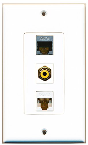 RiteAV 1 Port RCA Yellow 1 Port Shielded Cat6 Ethernet 1 Port Cat6 Ethernet White Wall Plate OVERSIZED