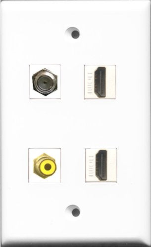 RiteAV - 2 Port HDMI and 1 Port RCA Yellow and 1 Port Coax Cable TV- F-Type Wall Plate
