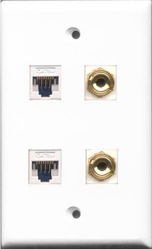 RiteAV - 2 Port Cat5e Ethernet White 2 Port Banana Speaker Wall Plate