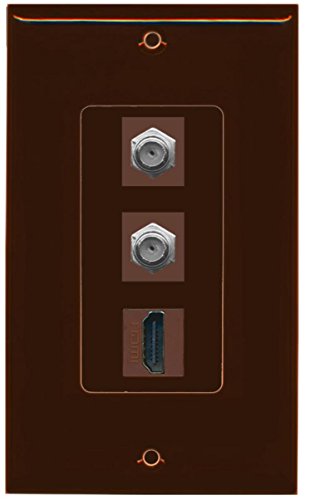 RiteAV - 1 Port HDMI 2 Port Coax Cable TV- F-Type Decorative Wall Plate - Brown