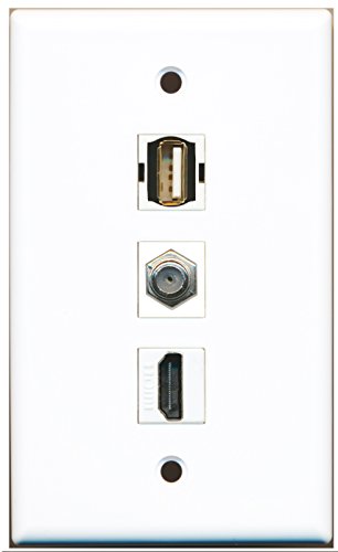RiteAV - 1 Port HDMI and 1 Port Coax Cable TV- F-Type and 1 Port USB A-A Wall Plate