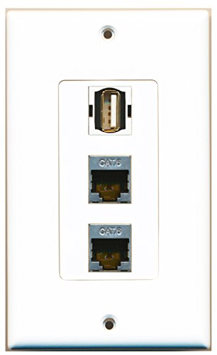 RiteAV 1 Port USB A-A 2 Port Shielded Cat6 Ethernet Wall Plate OVERSIZED