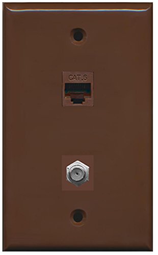 RiteAV - 1 Port Coax Cable TV- F-Type 1 Port Cat6 Ethernet Wall Plate - Brown