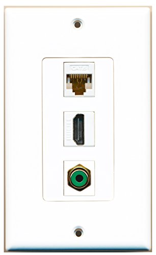 RiteAV 1 Port HDMI 1 RCA Green 1 Cat6 Ethernet White Wall Plate OVERSIZED