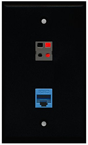 RiteAV - Black 1 Port Cat5e Ethernet Blue 1 Port Speaker Wall Plate