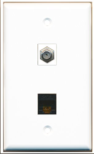 RiteAV - 1 Coax F Type and Cat6 Black Ethernet Port Wall Plate White