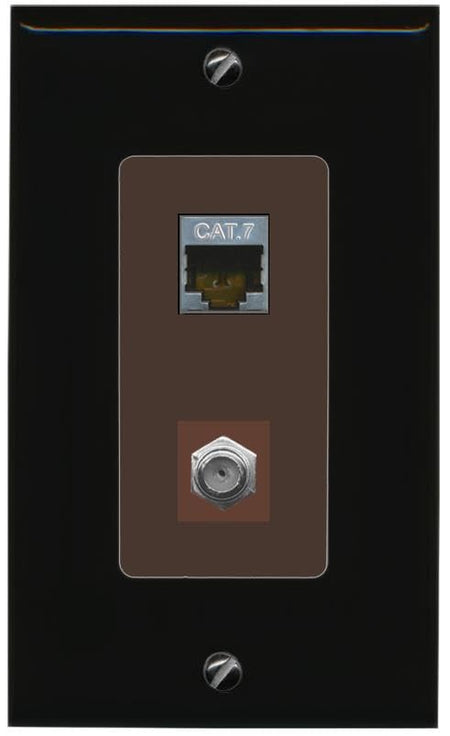RiteAV Coax and Cat7 Wall Plate - 1 Gang [Black/Brown]