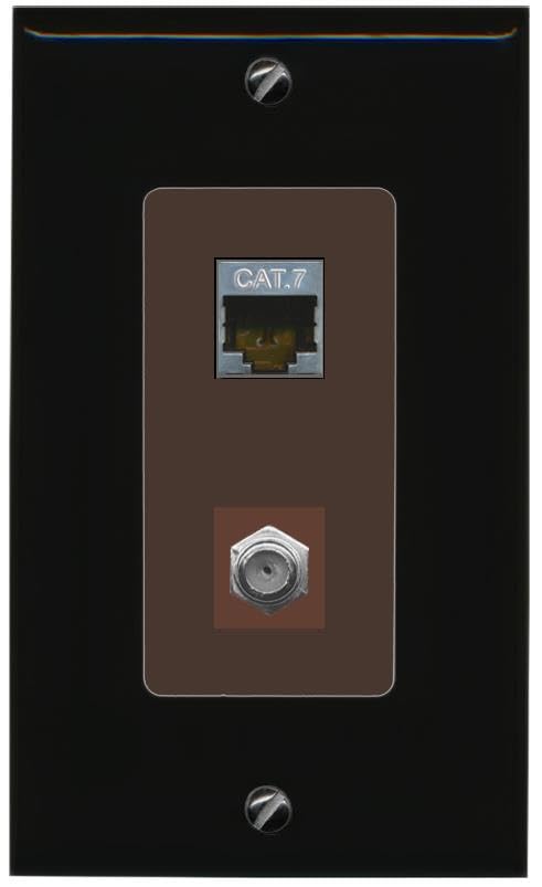RiteAV Coax and Cat7 Wall Plate - 1 Gang [Black/Brown]