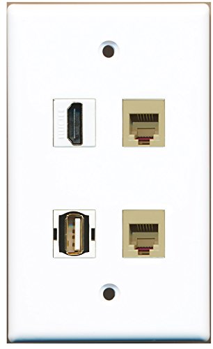 RiteAV - 1 Port HDMI 1 Port USB A-A 2 Port Phone RJ11 RJ12 Beige Wall Plate