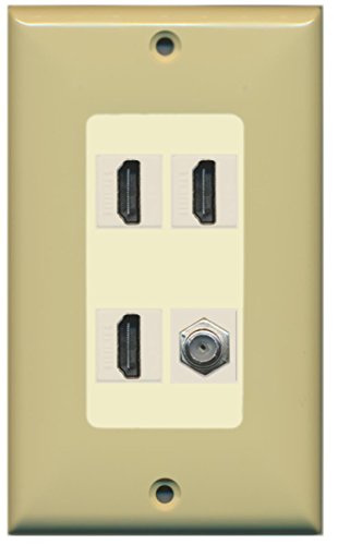 RiteAV - 3 x HDMI and 1 x Coax Cable TV F Type Port Wall Plate Decorative - Ivory/Light Almond