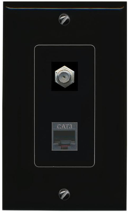 RiteAV Coax Phone Wall Plate Decorative [Black]