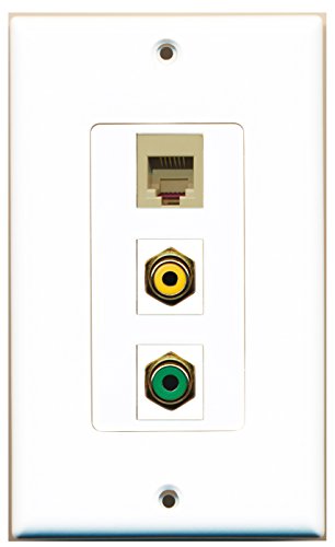 RiteAV 1 Port RCA Yellow 1 Port RCA Green 1 Port Phone RJ11 RJ12 Beige Wall Plate OVERSIZED