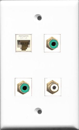 RiteAV 1 Port RCA White 2 Port RCA Green and 1 Port Cat6 Ethernet White Wall Plate