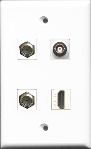 RiteAV 1 Port HDMI 2 Port Coax Cable TV- F-Type and 1 Port BNC Wall Plate